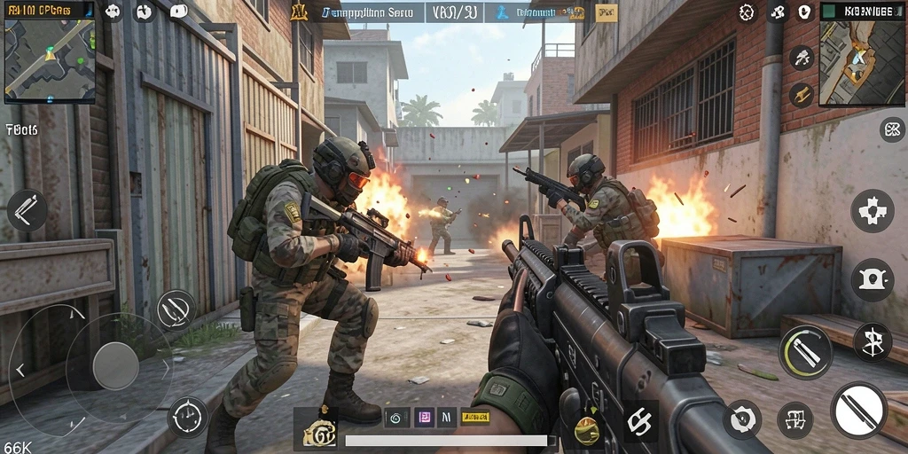 Screenshot utama menampilkan aksi seru dalam game FPS 66K.