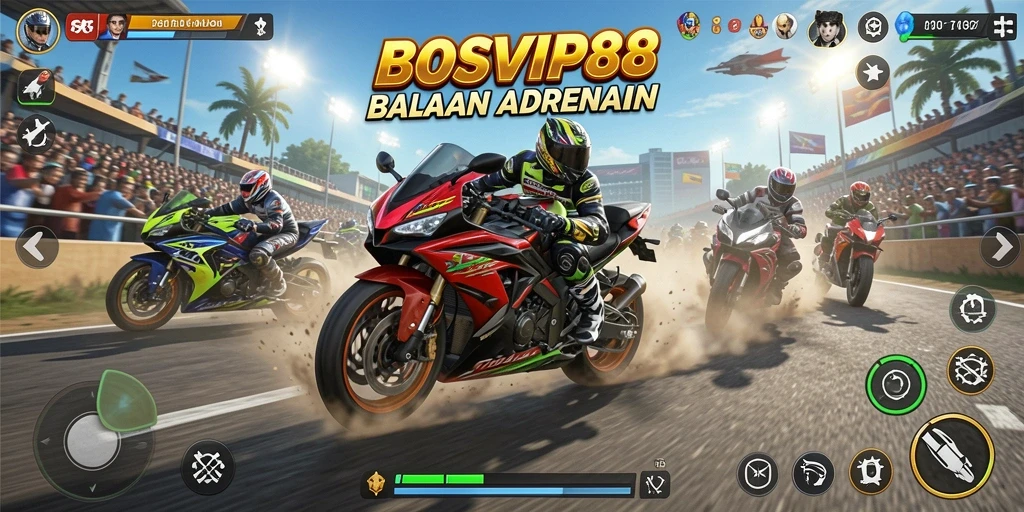 Screenshot gameplay BOSVIP88 dengan aksi balapan motor yang menarik.