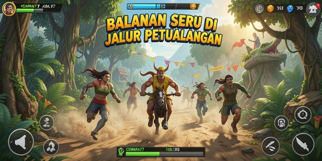 Screenshot gameplay CEMARA77 menampilkan aksi balapan yang mendebarkan.