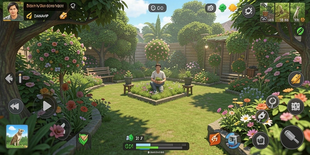 Tampilan gameplay menarik dari DANAVIP dengan aktivitas bertani yang seru.