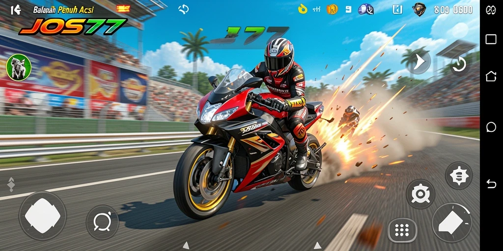 Gameplay seru JOS77 menunjukkan balapan motor yang menegangkan.