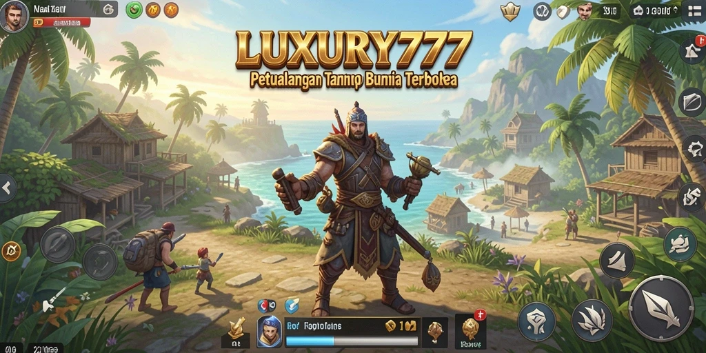 Screenshot gameplay LUXURY777 menunjukkan keindahan dunia terbuka yang luas.