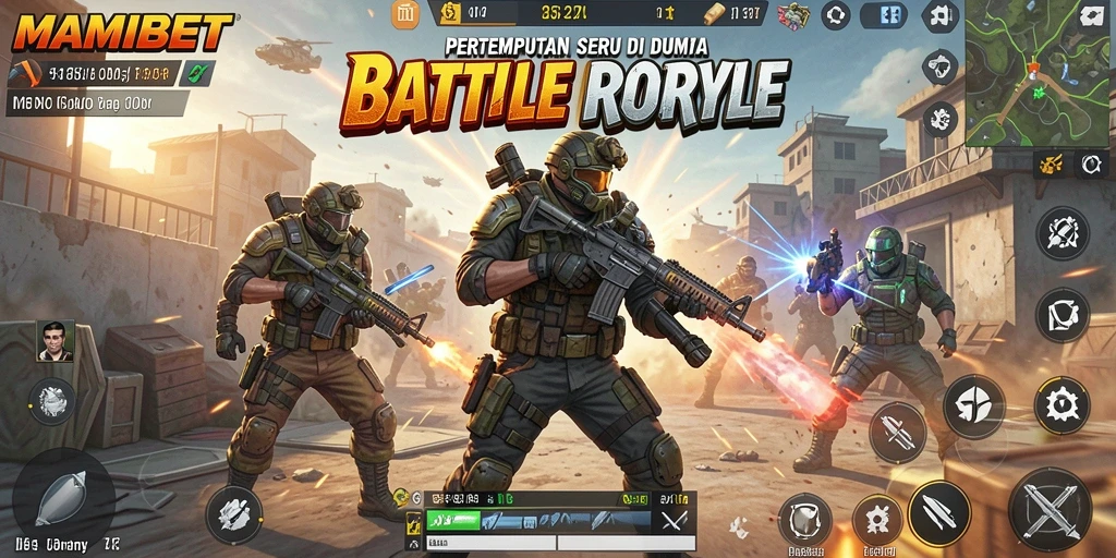 Screenshot MAMIBET menampilkan aksi pertempuran yang mendebarkan di medan perang Battle Royale.