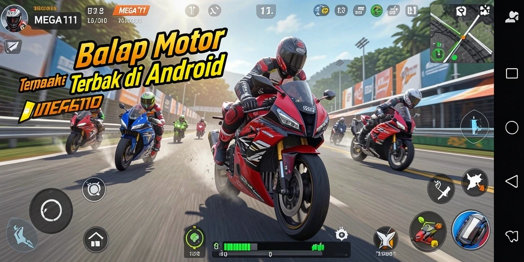Tampilan gameplay mendebarkan dari balap motor di MEGA111.