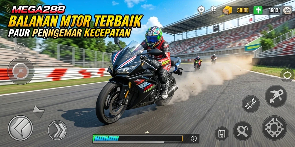Tampilan gameplay mendebarkan dalam balapan motor.