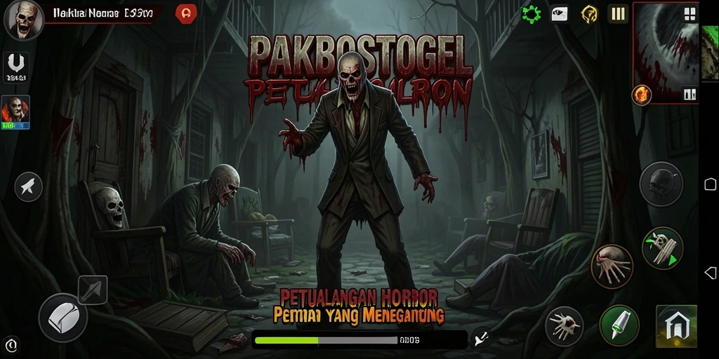 Tangkapan layar gameplay PAKBOSTOGEL yang menegangkan dengan suasana Horror.