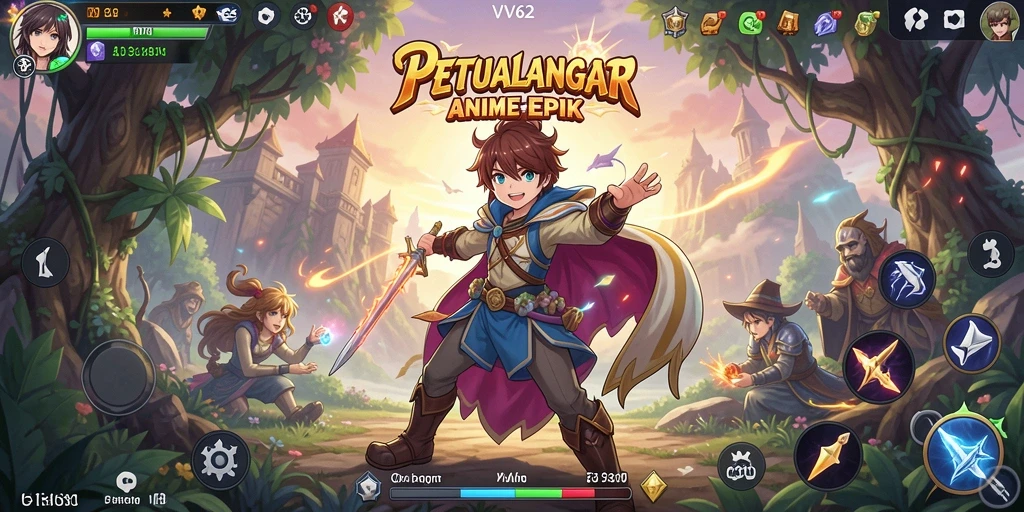 Tampilan menawan dari gameplay VV62 dengan karakter anime yang hidup.