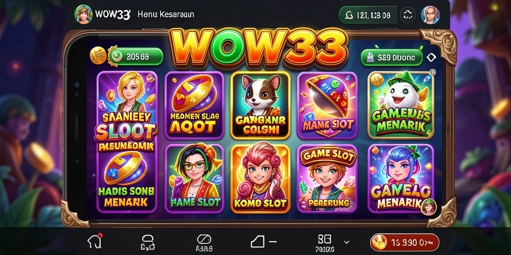 Tampilan gameplay Wow33 yang mengasyikkan dengan simbol berwarna-warni.